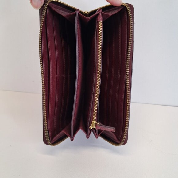 Fossil Zip Around Burgundy Marron Leather Wallet - Picture 7 of 12